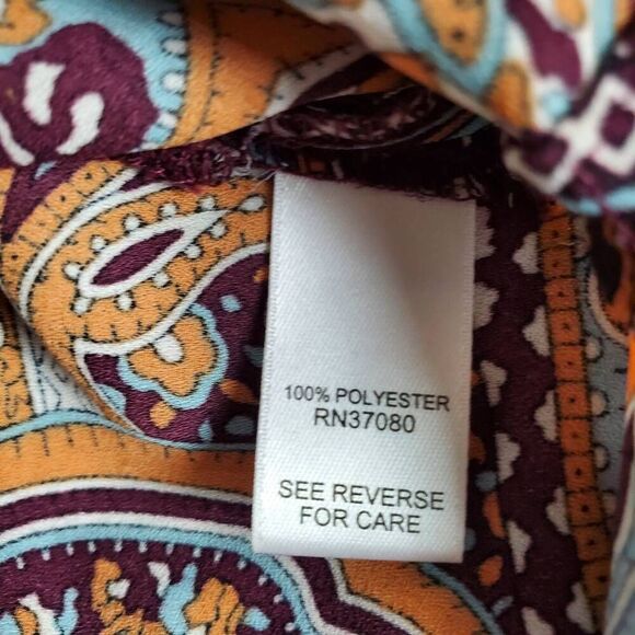 Cato Women’s Paisley Print Tie Neck Blouse L Boho Chic Long Sleeve Button Front - Picture 6 of 7